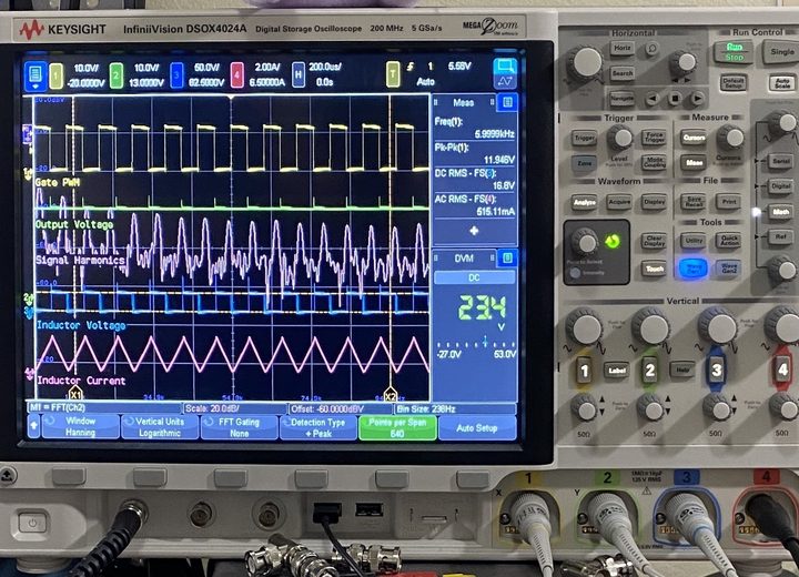 Oscilloscope test bench for power supply quality control
