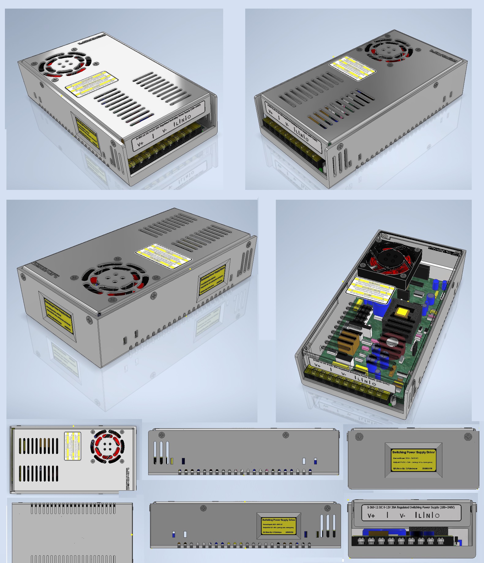 12V 30A 360W metal case switching power supply